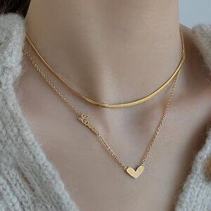 2 Chain choker heart love necklace